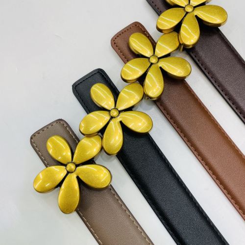 fei haicheng women‘s leather belt ins style fashion small flower buckle perforated belt