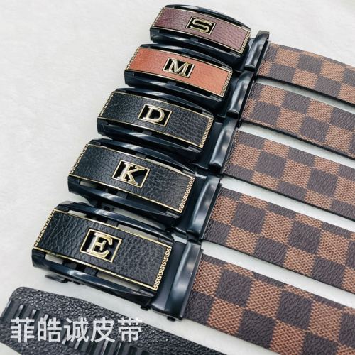 feihaocheng full teeth fashion plaid belt letter buckle classic versatile
