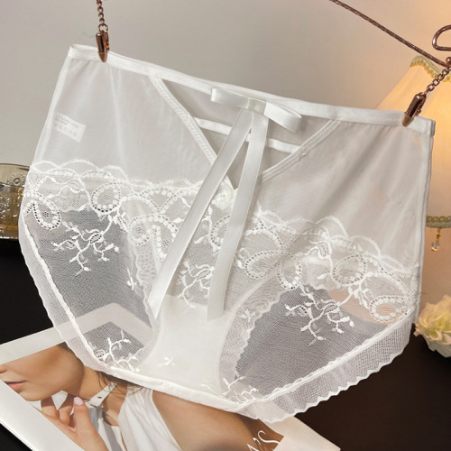 性感蕾丝内裤女生提臀无痕中大码中腰纯棉裆透气包臀三角裤头白色