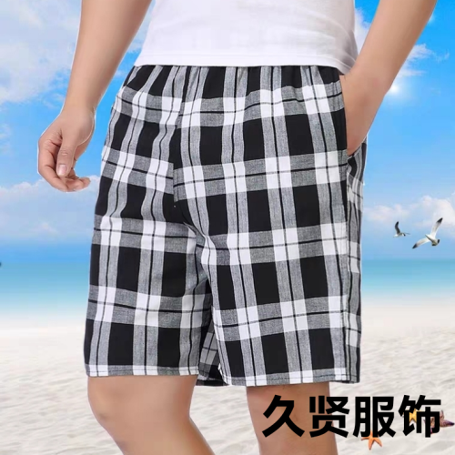 summer men‘s beach pants loose casual five-point cotton pants large size home cotton plaid shorts quick-drying big shorts thin