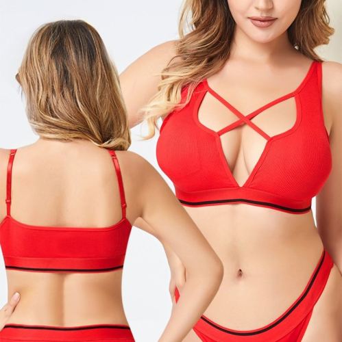 european and american new foreign trade pure cotton back hollow-out sexy wireless cross wrapped chest push up comfortable sexy lingerie for women