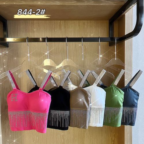 new european and american style fashion shiny rhinestone beauty back inner strap camisole no steel ring tube top slim top