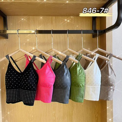 new hot rhinestone polka dot cross tank top women‘s chest pad hot girl wear exposed navel backless bra gathered without steel ring