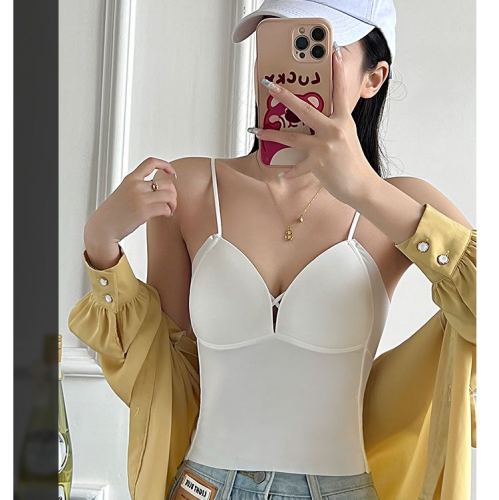 solid color ice silk camisole women‘s 2024 summer new french style slim fit inner wear beauty back tube top outer wear wrapped chest