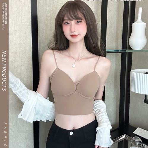 fashion stretch vest ice silk traceless sexy deep v vest with chest pad simple fashionable bare back hot girl