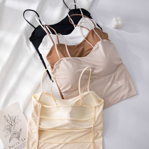 ice silk seamless beauty back camisole women‘s inner wear integrated fixed chest pad outer wear back shaping base tube top underwear women