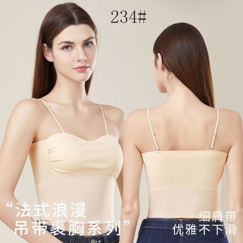 backless traceless camisole women push up fixed one-piece cup without steel ring outer wear underwear all-matching tank top women