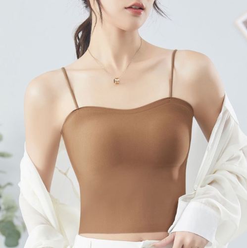 seamless sling beautiful back underwear women‘s vest underwear padded one gathering bra sexy basic thin tube top