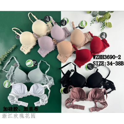 Simple Pure Color Comfort Half Lace Design Massage plus Silicone Garry Cloth Foreign Trade Export European and American Women's Bra
