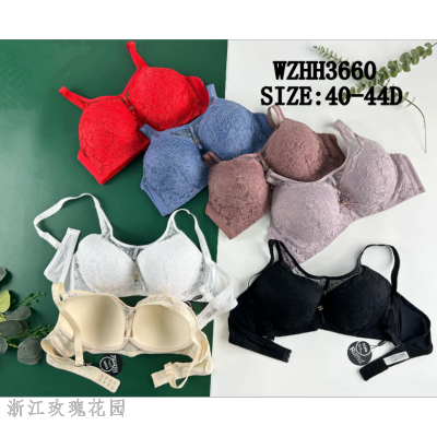 Lace Mesh Bra Underwear Women's D Cup Big Chest Comfortable Solid Color Back Two Rows Buckle Bra Foreign Trade Bra Underwear