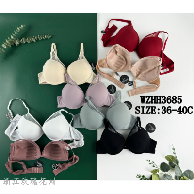 Solid Color Bra Glossy Massage Palm Cup Underwear Women's Bra Bow Decoration Back Two Rows Buckle Foreign Trade Bra