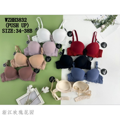 Push up Bra Lingerie RUMU Adjustable Semi-Lace Push up Foreign Trade Bra B Cup Solid Color Harajuku