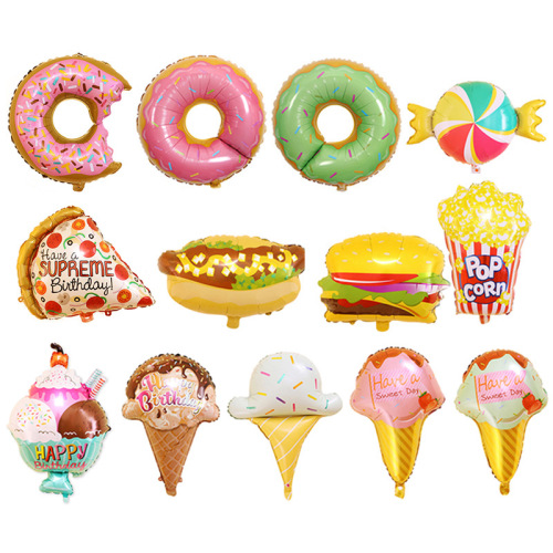 甜甜圈气球 新款冰淇淋糖果爆米花桶披萨汉堡铝膜气球生日派对