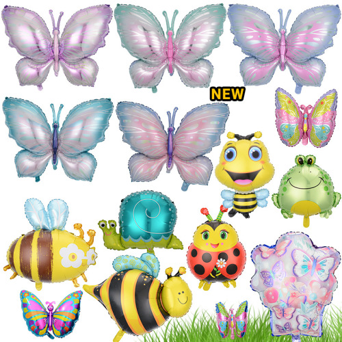 新款大号蝴蝶气球迷你蜜蜂铝膜气球BEE装饰春天主题昆虫造型气球