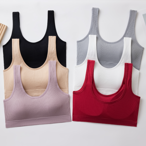 高品质无缝罗纹内衣柔软舒适透气女士运动胸罩内裤套装无钢圈文胸