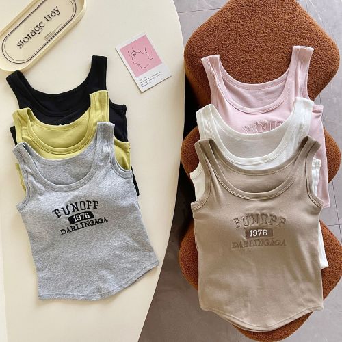 宽肩背心女士带胸垫一体式打底可外穿美背透气纯棉休闲运动上衣