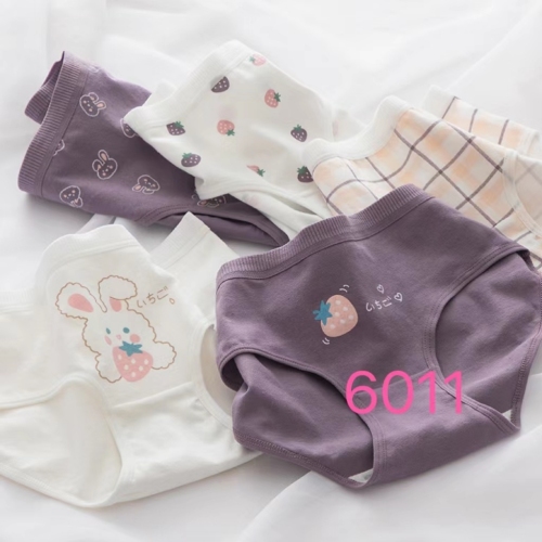 Purple Strawberry Rabbit Plaid Cute Korean Artsy Girl Underwear Women‘s Underwear Cotton Boxed Student Triangle