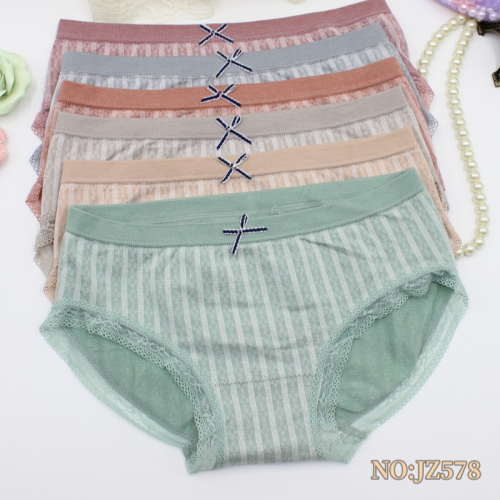 Underwear Ladies Mid Waist Style Bow Vertical Stripes Seamless Comfortable Breathable Underwear Factory Direct Sales Jz578