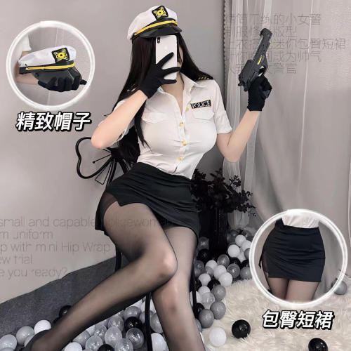 Seduction Sexy Female Police Flight Attendant Suit Sexy Lingerie Uniform Pure Want to Leak Milk Black Silk Officer Stewardess