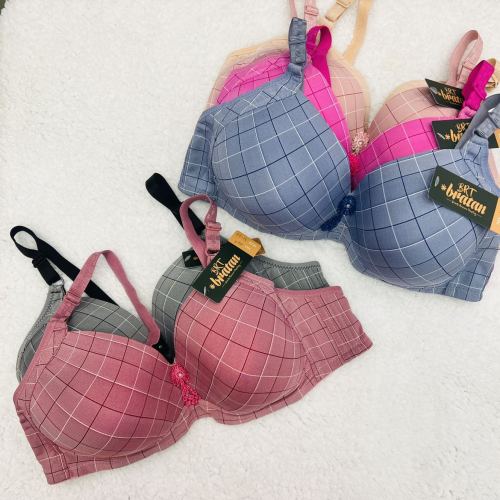 checkered printing wireless middle east large size underwear dubai hot selling dd cup e cup bra factory direct foreign trade order