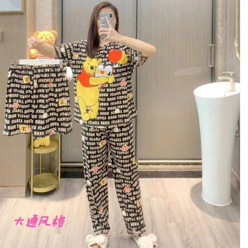 （New Three-Piece Set） women‘s Summer Short-Sleeved Trousers and Shorts Loose Korean-Style Large Size Outdoor Home Wear