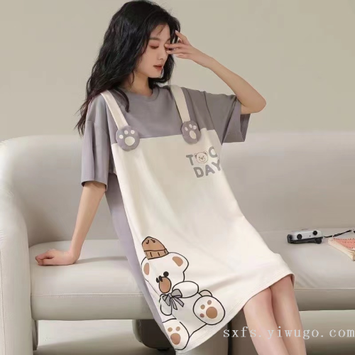 short-sleeved nightdress women‘s summer cute cartoon popular pajamas dress 2023 new summer homewear can be worn outside