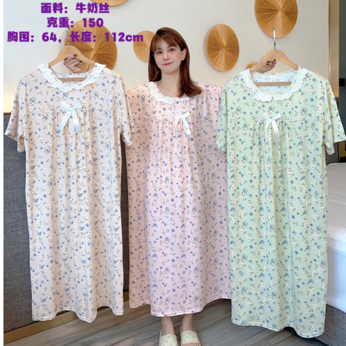 lace pajamas sweet nightdress women‘s summer casual and comfortable plus size skin-friendly cotton-like floral home wear