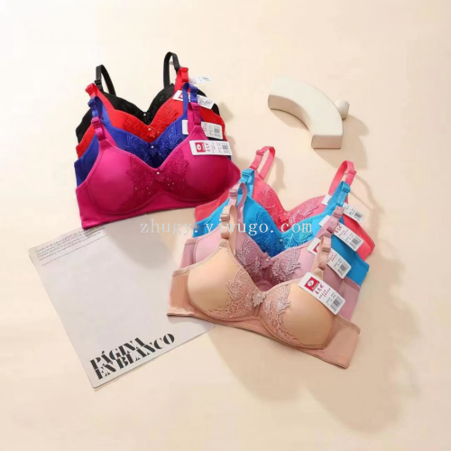 外贸小杯无钢圈文胸34-38码薄款蕾丝花边立体杯12件混色混码