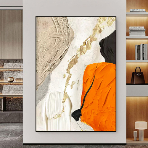 手绘油画《橙舞》客厅沙发背景装饰画玄关抽象肌理挂画手绘