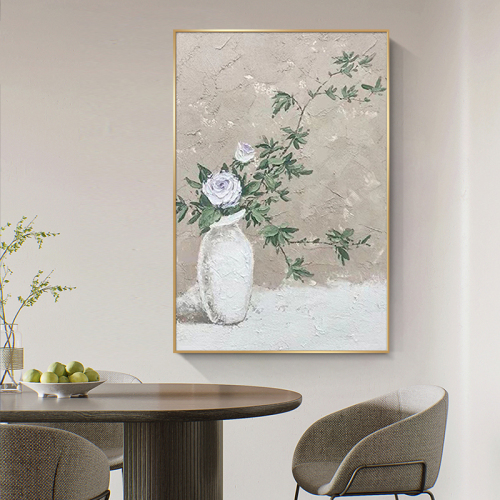 手绘油画侘寂风花卉装饰画大幅客厅落地画立体高级感餐厅玄关挂画