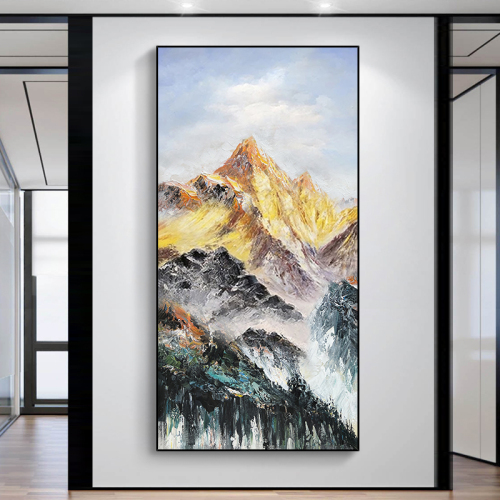 手绘油画《金山石运》玄关客厅背景墙装饰画新中式挂画手绘