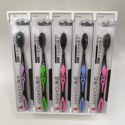 Toothbrush Wholesale Hanhoo 605（30 PCs/Box） Bamboo Charcoal Soft-Bristle Toothbrush