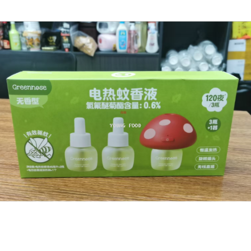 包邮！绿鼻子蘑菇头驱蚊器120夜/3瓶  赤道力日用百货电热蚊香液