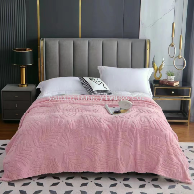 taffeta cross-border in stock solid color jacquard blanket coral velvet flannel blanket thick blanket gift blanket home