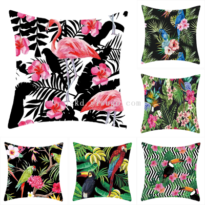 Amazon New Flamingo Parrot Pattern Linen Pillow Cover Car and Sofa Cushion Cover Can Be Graphic Customization