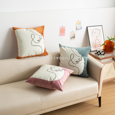 Cross-Border Nordic Modern Netherlands Velvet Embroidered Stitching Pillow Home Living Room Sofa Cushion Office Chair Waist Pillow Cushion