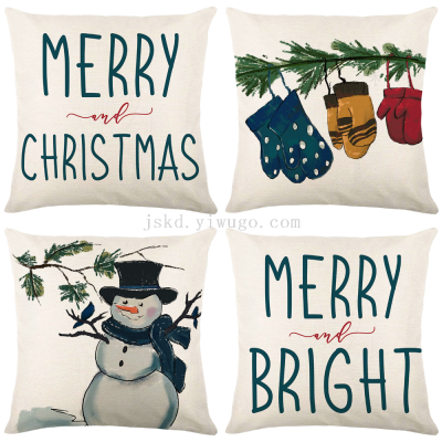 Christmas Letter Printed Pillowcase Cross-Border Home Sofa Cushion Cover Amazon Christmas Snowman Bedroom Throw Pillowcase