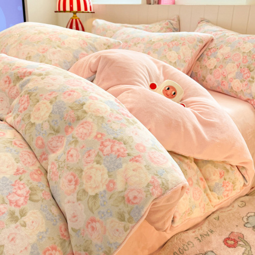 绒牛奶绒床上四件套秋冬季加厚保暖床单被套三件套2025新款珊瑚绒