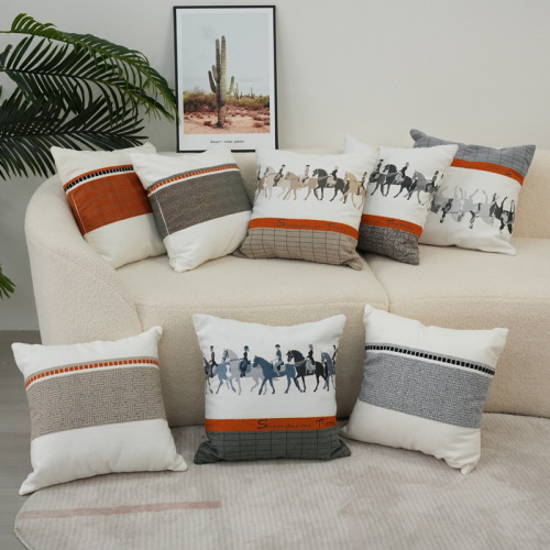 2024年新款简约现代雪尼尔骏马双面客厅沙发卧室抱枕靠枕靠垫套