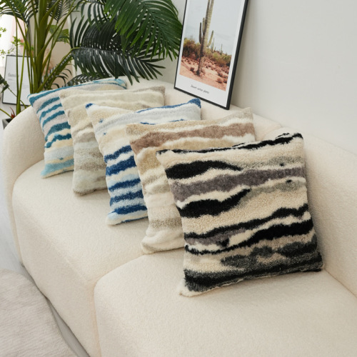 加工定制兔毛双色纹抱枕套纯色款沙发抱枕床头靠枕套靠垫腰枕套