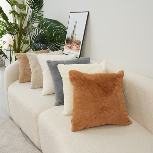 亚马逊新品兔毛毛绒抱枕套简约纯色沙发抱枕床头靠枕腰枕批发