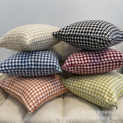 千鸟格抱枕亚麻抱枕套跨境亚马逊抱枕套格子抱枕令水家纺工厂