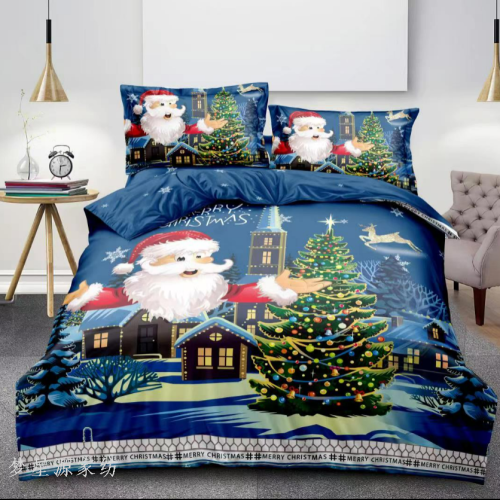 Bedding 3D Santa Claus Bed Sheet Fitted Sheet Three-Piece Four-Piece Set