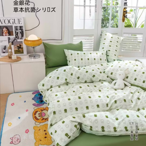 bedding yarn-dyed washed cotton printed fresh bed sheet quilt cover pillowcase four-piece three-piece set