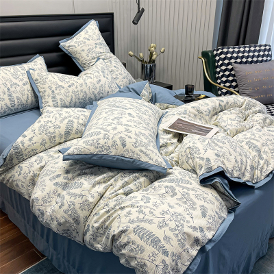 Class A Double-Layer Yarn Washed Cotton Four-Piece Set 1.5 M 1.8 M Bed Sheet Four-Piece Set