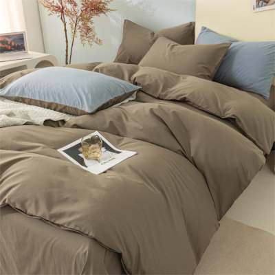 AB Version Solid Color and Plain Four-Piece Bedding Set Microfiber Bed Sheet Quilt Cover Pillowcase Customization