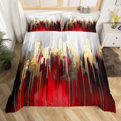 cross-border abstract red gold gradient three-piece quilt cover digital bedding suit with pringting amazon wholesale