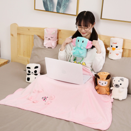 办公室午睡毯卡通可爱空调被小毛毯披肩盖毯薄二合一收纳夏天通用