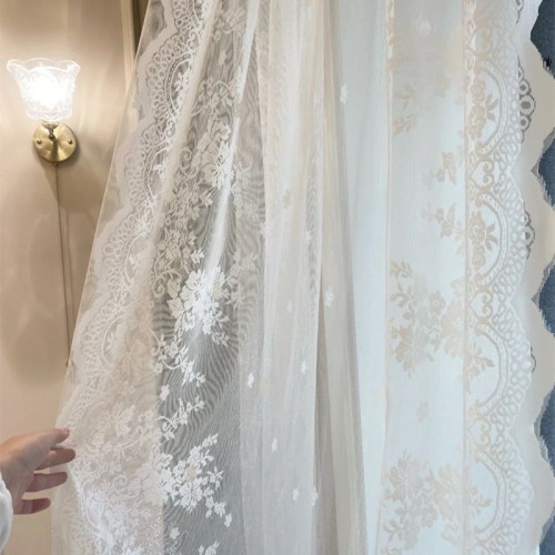 法式蕾丝白色纱帘窗帘定制客厅简约现代欧式卧室刺绣窗纱白纱ins