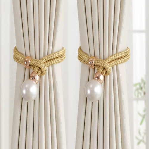 一对装简约风高档珍珠绑带窗帘配件家居装饰扎带绑绳挂钩